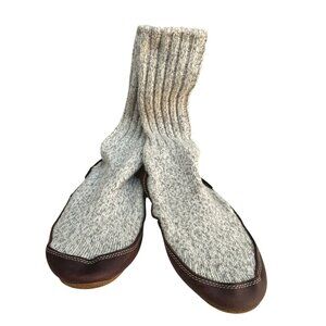 Acorn Original Slipper Socks Grey Ragg Wool-Blend XXS Leather Sole Cloud Cushion